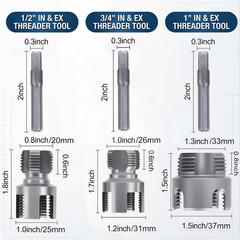 3PCS PVC Pipe Threader Kit Internal External 1/2 3/4 1 Inch Drill Tool