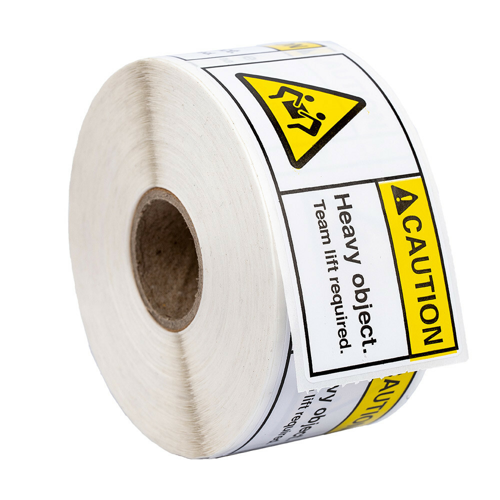 1 roll 500 labels per roll 3”x1.5” CAUTION HEAVY OBJECT TEAM LIFT REQ. Labels