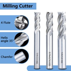 8 Set End Mill 4 Flute Milling Cutter HSS Straight Shank Drill Bit 1/16″-1/2”