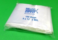 100 Reloc Zippit 5×12 Clear 2mil Poly Bags Reclosable Zip Seal Lock Bag 5″x12″