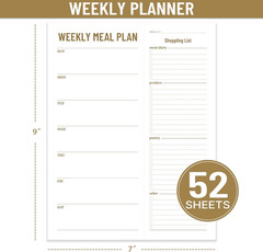 Undated Weekly Meal Planner Notepad with Magnetic Back and Grocery List