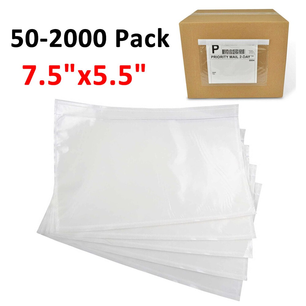 7.5×5.5 Clear Packing List Pouches Invoice Shipping Label Envelope Self Adhesive