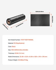 VEVOR 10Mil Plastic Sheeting Roll 10 x 100 FT Heavy Duty Polyethylene Black