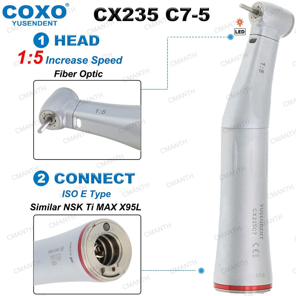 COXO Dental 1:5 Fiber Optic Electric Handpiece Contra Angle Increasing SpeedC7-5