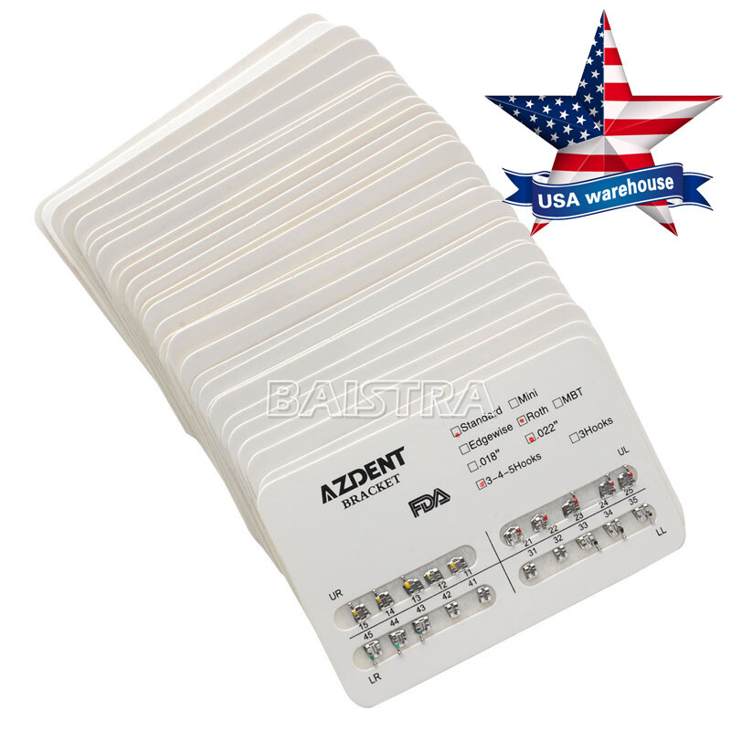 AZDENT Dental Orthodontic Brackets Braces Metal Standard Roth Slot.022 Hooks 345