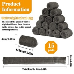 Steel Wool Pads 0000 15PCS – Steel Wool 0000 Roll Glass Wood Fabric Metal Extra
