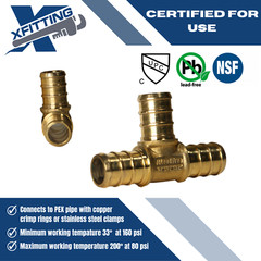 5 Pcs XFITTING 1/2″ x 1/2″ x 1/2″ Pex Tee, Pex Barb Crimp Tee, Lead Free Brass