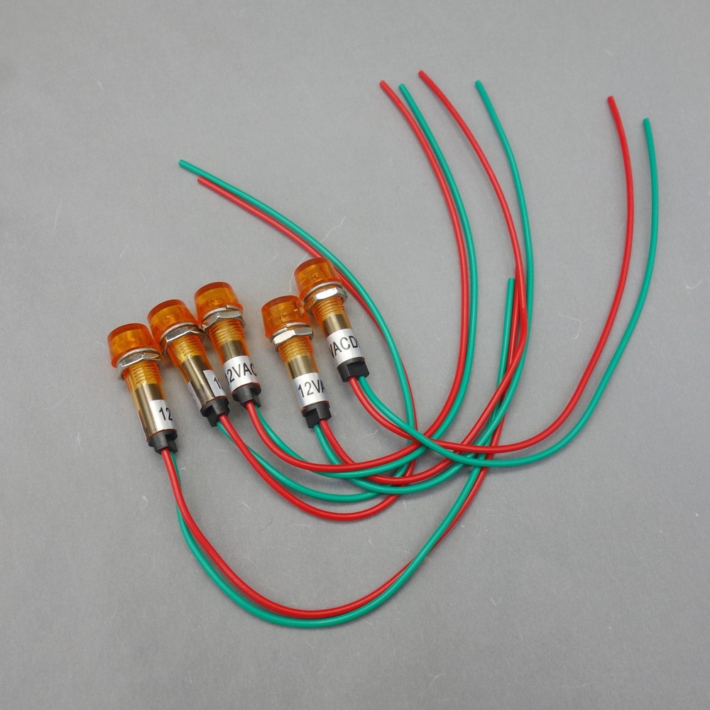 10Pcs 12V 10mm Yellow Amber Mini LED Pilot Lights CYLINDRICAL Cap with wire