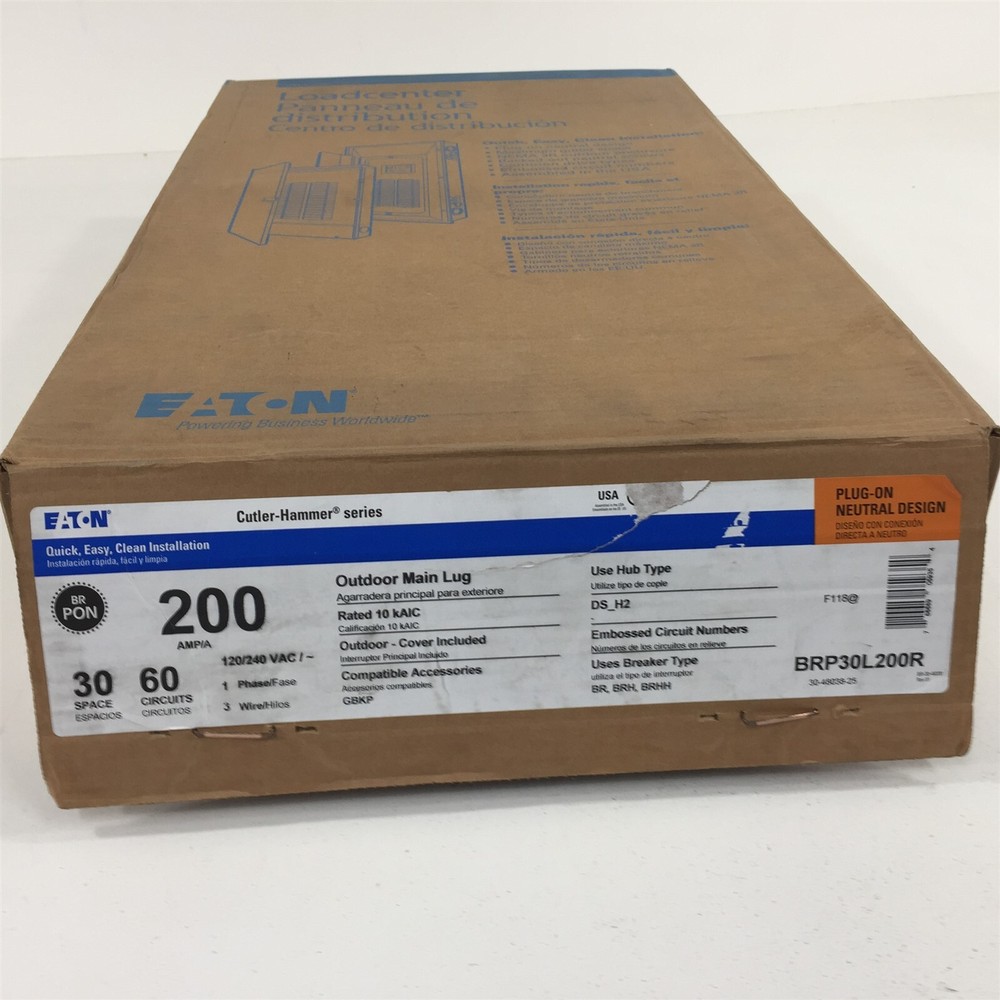 Eaton BRP30L200 Indoor Main Lug Loadcenter 200A 30SP 60C 1PH 3W 120/240V