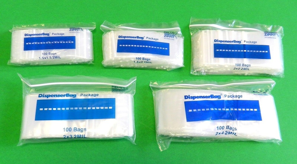 500 Zippit Bags 5 Small Assorted Sizes 100 Each Clear 2mil Reloc Zip Seal Baggie