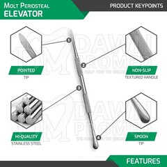 5 Pcs Molt Periosteal Elevator # 9 Double Ended Allen Dental Inst German Grade
