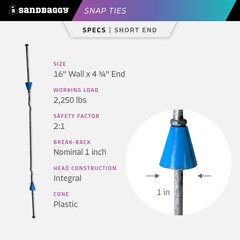 Sandbaggy 16″ x 4 ¾” Standard Snap Ties For Concrete Forms (Short End)