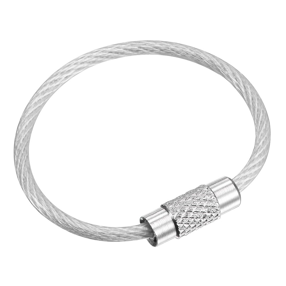 4Pcs Wire Keychain 90mm Length Key Ring Loop Cable Silver