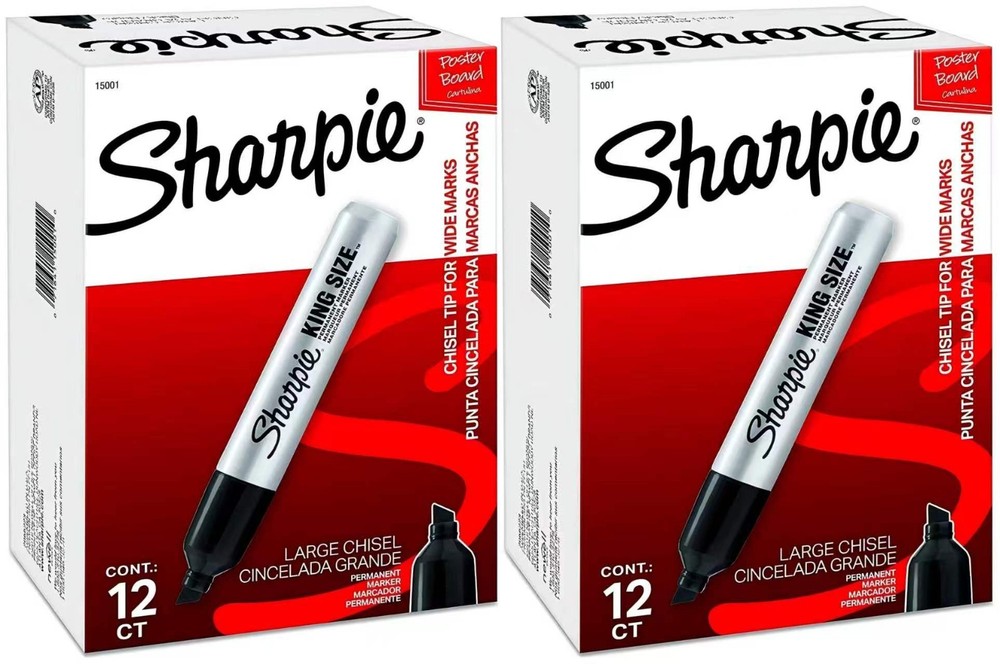 Sharpie 15001 Box of 12 Sharpie King Size Chisel Tip Permanent Markers – 2 boxes