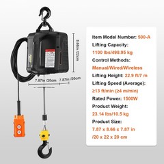 3-in-1 Portable Electric Hoist Winch 1100lbs Wired/Wireless Remote Control