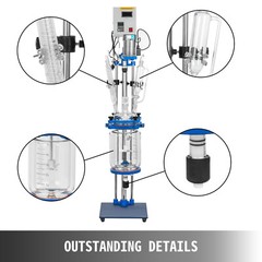 5L Jacketed Glass Reactor 110V Reaction Vessel 100w Digital 0-1200r/min US