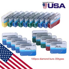 100Pcs AZDENT Dental Diamond Burs Kit for High Speed Handpiece Medium FG 1.6MM