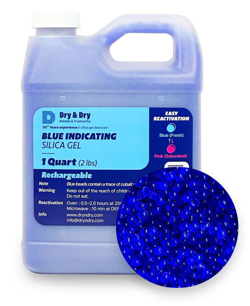1 Quart Premium Blue Indicating Silica Gel Desiccant Beads(2 LBS) – Rechargeable