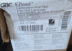 GBC EZload Laminating Roll Film 3 mil/1″ Core/25″ x 200’/ 2 rolls/Box