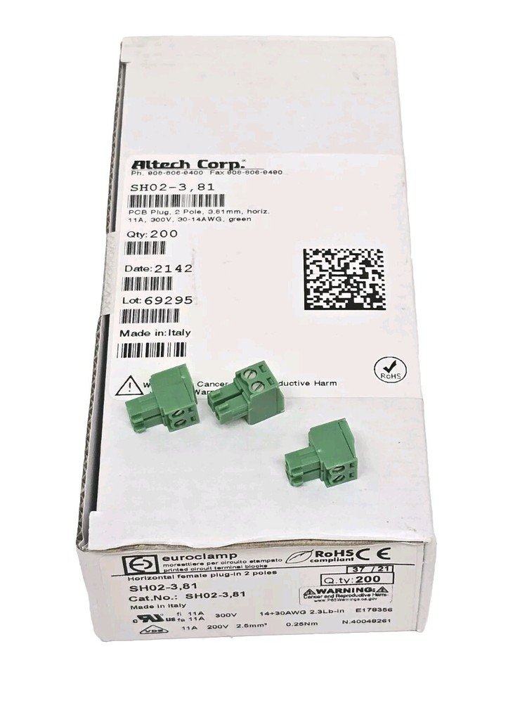 *1 Box of 200* SH02-3,81 Altech 2-Pole Terminal Block PCB Plug