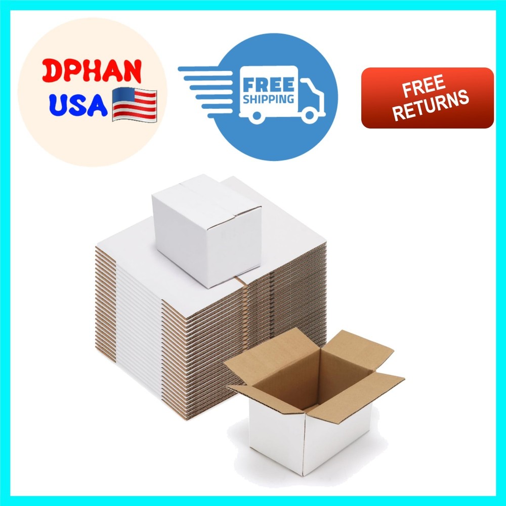 6x4x4 Sturdy Shipping Boxes – 50 Pack White Corrugated Boxes for Small Business