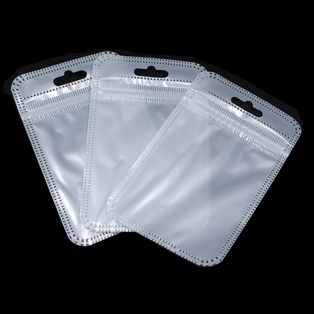 Resealable White Clear Zip Plastic Bag Retail Packaging Lock Pouches W/Hang Hole