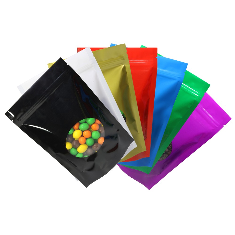 100pcs of Various Glossy Colors and Sizes Foil Stand Up Resealable Packing Bags