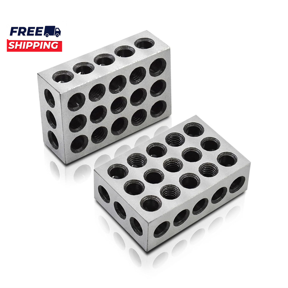 1 X 2 X 3 Inch Blocks Matched Pair Hardened Steel 23 Holes Accuracy 1 2 3 Block