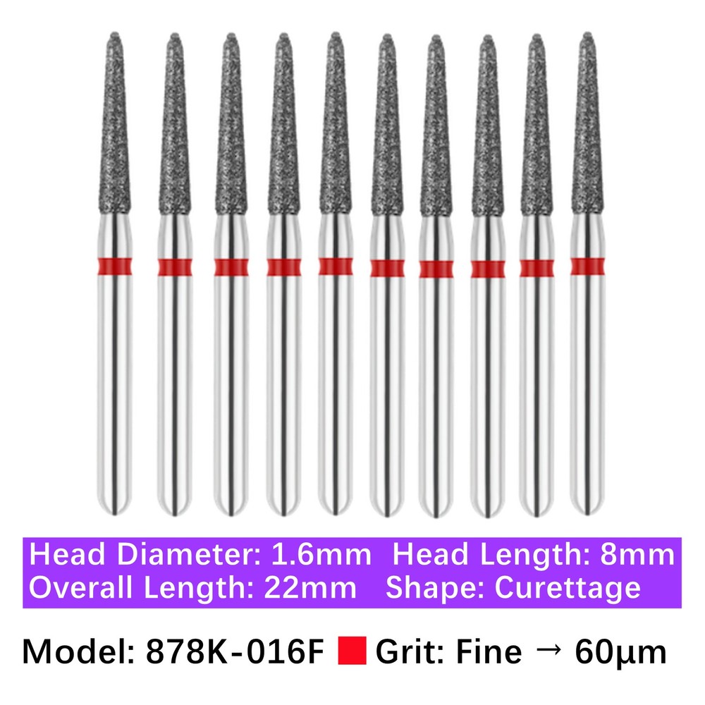 10/pk Vakker Dental FG Diamond Burs Gingival Curetage 878K-016F Fine Grit