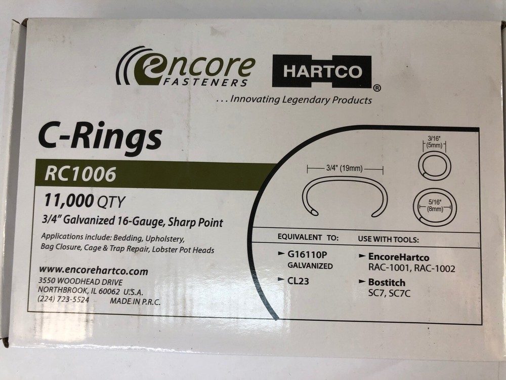 C-RINGS FASTENERS 16ga 3/4″ GALVANIZED STEEL Collated SHARP POINT 16G110, CL23