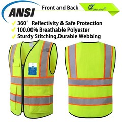 Ekkosafety Reflective Mesh Safety Vest for Men Women with 5 Pockets and Zippe…