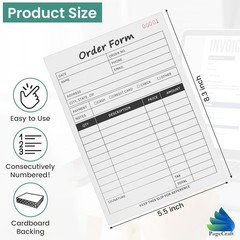 10 Pack Carbonless Sales Order Book, 2-Part Receipt Pads, 500 Invoices 5.5″x8.3″