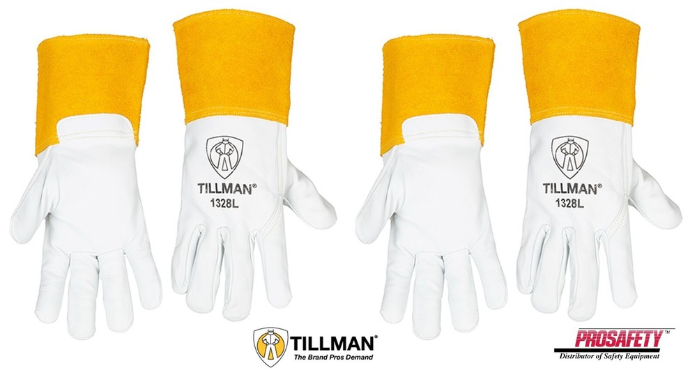 2 PAIR Tillman 1328 Grain Pearl Goatskin Leather TIG Welding Gloves 4″ Cuff S-XL