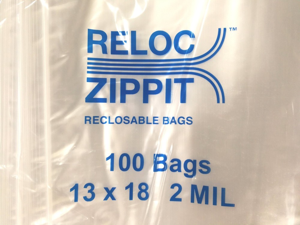 Large Reloc Zippit 13 x 18″ Clear Reclosable Bags Top Lock 2Mil Jumbo Size 100pc