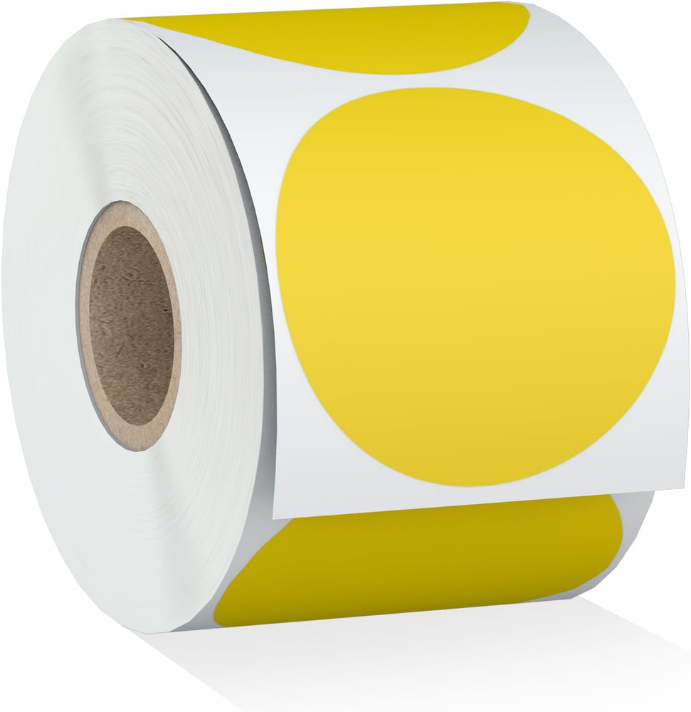 2″ 750 Labels Yellow Circle Direct Thermal Stickers Labels Roll Compatible with