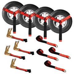USA 4 Pack 2″ x10′ Side Mount Wheel Net Tie Down Ratchet w/Flat Hook Lasso Strap