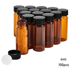 100 Pack 4ml Sample Vials 1 Dram Amber Glass Vials with Black PP Screw Caps US
