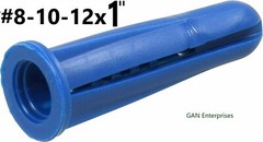 Conical Plastic Anchors 1/4″ #10-#12 x 1″ Blue, Red, White or Clear, Made in USA