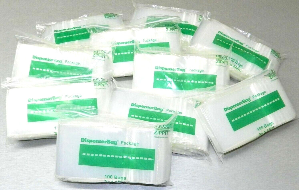 1000 Zippit Bag 3″x4″ 4 Mil Reloc Zip Slide Lock Recloseable Thick Clear 4mil