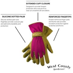 West County 074b/xs Classic Gloves “ Xsmall Berry Gardening Gloves W/extended Cu