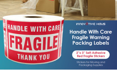 Innovative Haus 1 Roll/500 Labels Handle With Care Fragile Warning Packing Label