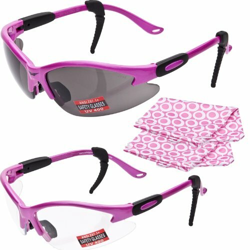 2 COUGAR PINK Safety Glasses with Ear Locks & Microfiber Cleaning/Storage Pouch