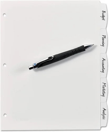 Avery 16370 Write-On Divider, 5/Tab, 3-Hole Punch, 8.5-Inch x11-Inch , White