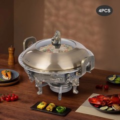 4 PCS Bronze Chinese Style Chafing Dishes Set with Alcohol Stoves Buffet