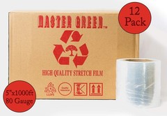 5″ x 1000ft 80 Gauge Pack of 12 Rolls Clear Plastic Mini Hand Stretch Shrink…