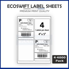 4-40,000 LOT 4 x 5 “EcoSwift” Laser Address Shipping Adhesive Labels 4 per sheet