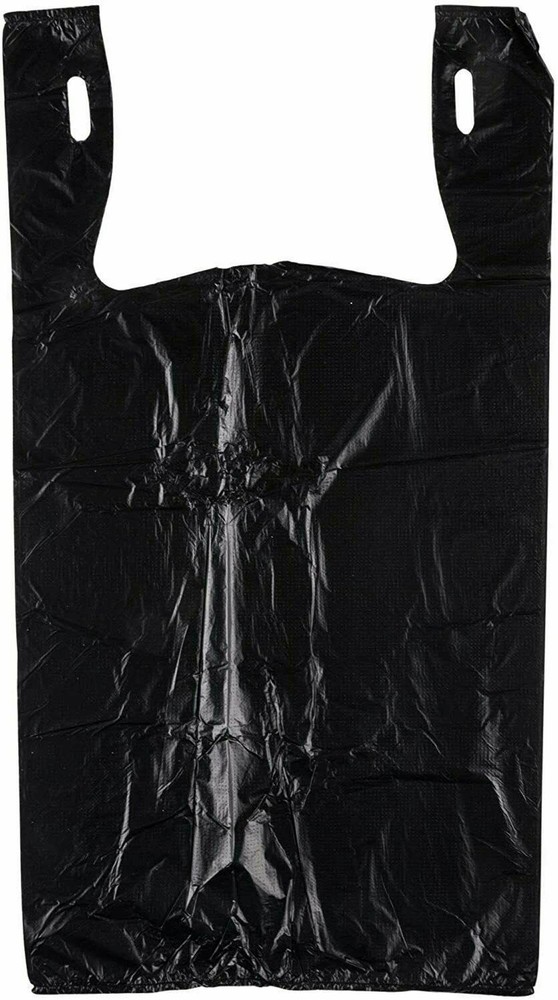 Bags 1/6 Large 21 x 6.5 x 11.5 BLACK T-Shirt Plastic Grocery Shopping Bags F&S