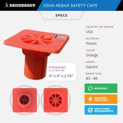 Sandbaggy OSHA Rebar Safety Caps (Impalement Protection) | Rebar #3-8 [USA Made]