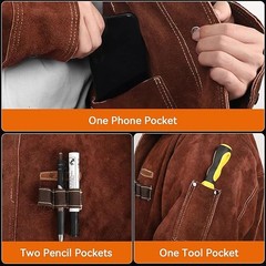 JASIC Leather Welding Jacket Split Cowhide Flame Resistant for Heavy Duty Welder