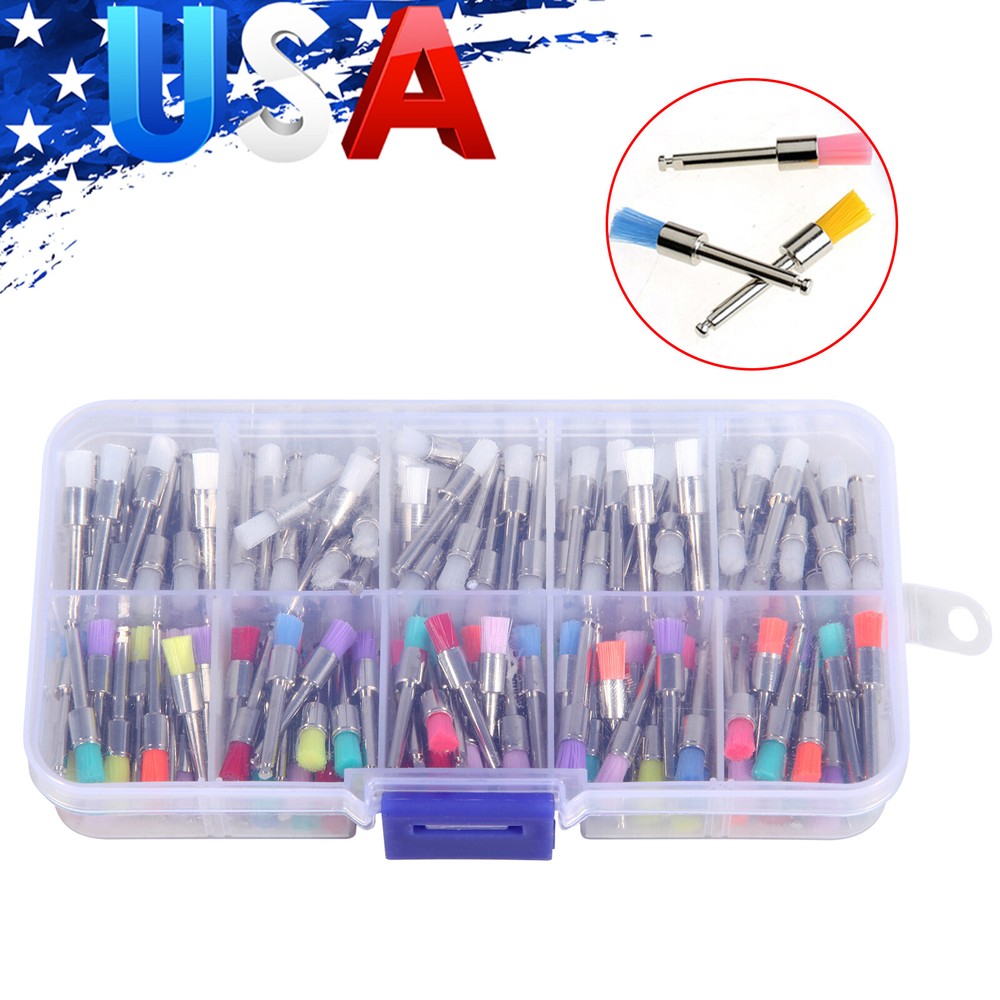 200 Pcs Dental Latch Type Prophy Polishing Brush Flat Tapered Brushes Mixed USA